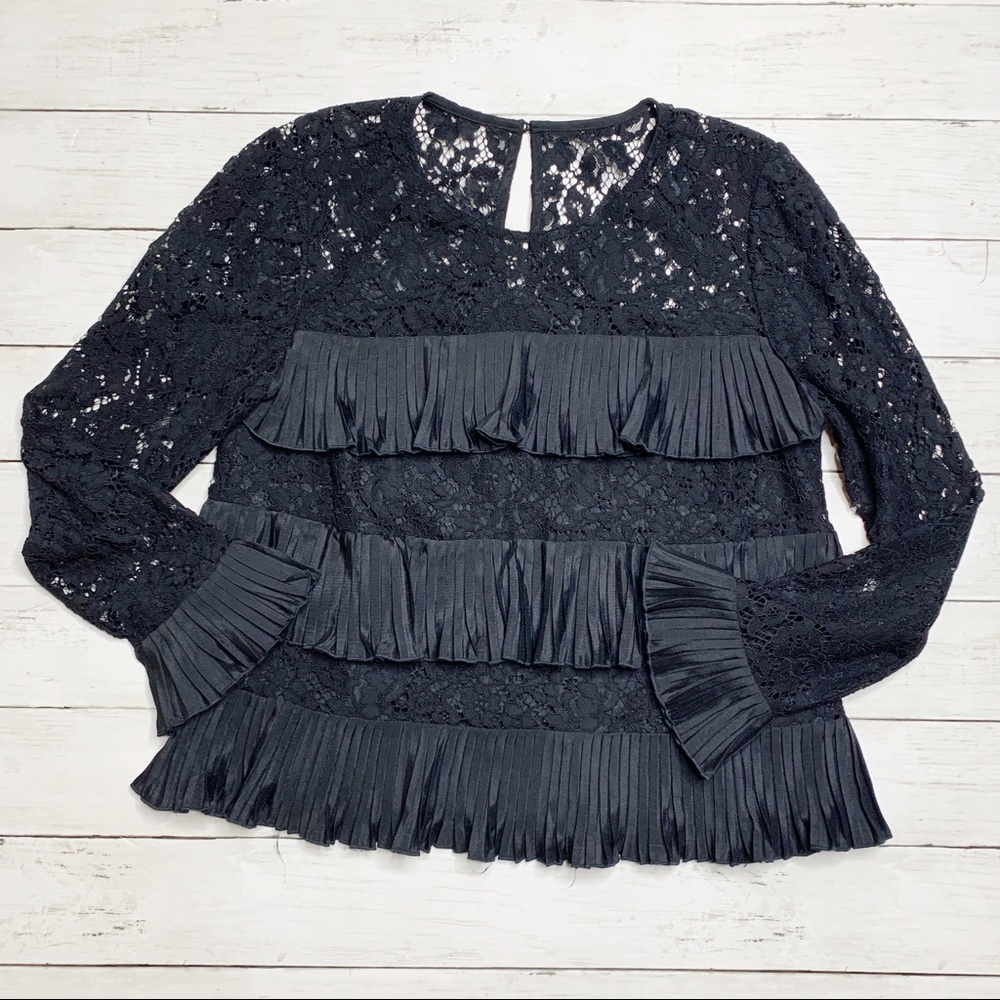 J. Crew Black Ruffle & Lace Top